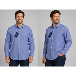 Chaps Men Button Down Shirt XXL Blue White Stripe No Iron NWT Preppy Classic